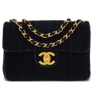 View full screen - View 1 of Lot 71. Vintage Black Velvet Half Flap Jumbo Gold Hardware, 1994-1996.