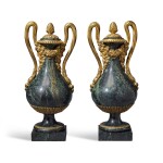 A Pair of Louis XVI Style Gilt-Bronze Mounted Green Marble Vases, 19th Century