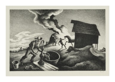 View full screen - View 1 of Lot 41. THOMAS HART BENTON | FIRE IN THE BARNYARD (FATH 64).