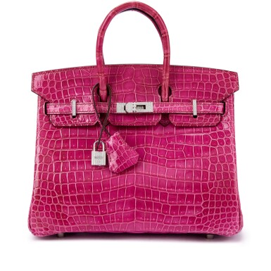 View full screen - View 1 of Lot 1633. Fuchsia Shiny Porosus Crocodile Birkin 25 18K White Gold and Diamond Hardware, 2006.
