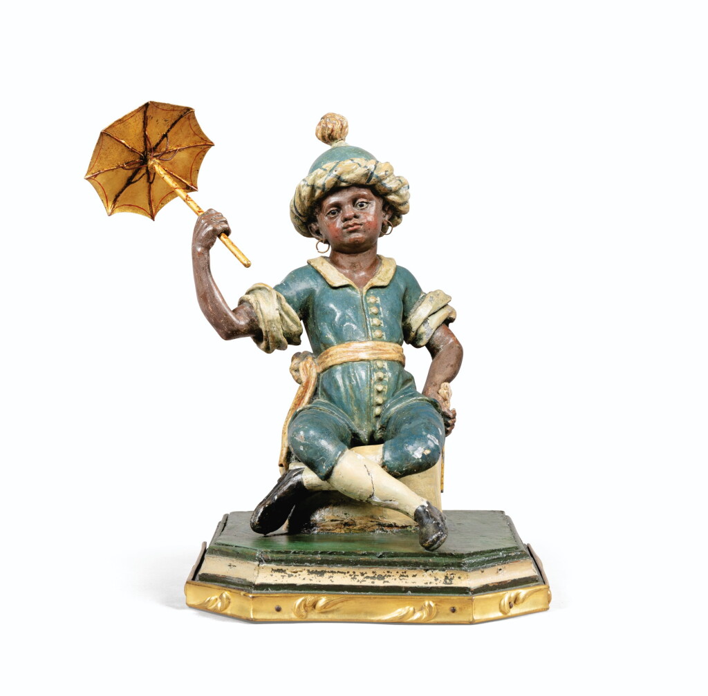 View full screen - View 1 of Lot 7. A probably piedmontese polychrome painted figure of an exotic man, mid 18th century .