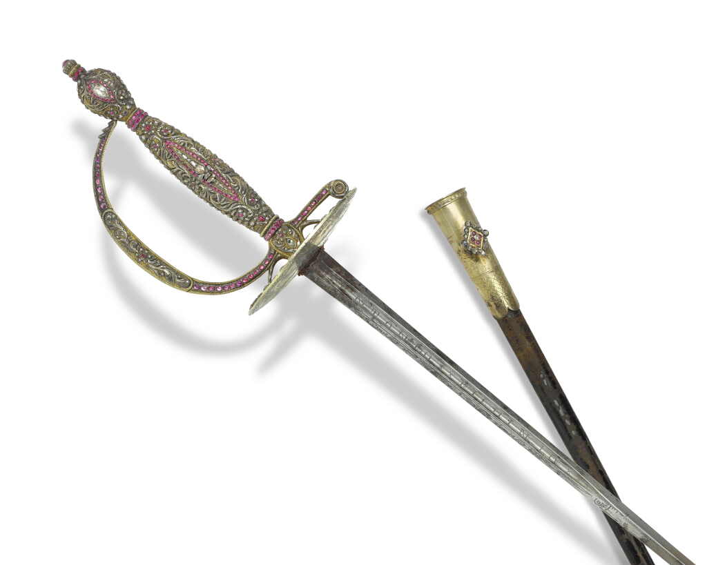 View full screen - View 1 of Lot 144. A fine continental small-sword with gem-set silver-gilt hilt, circa 1780, probably French.