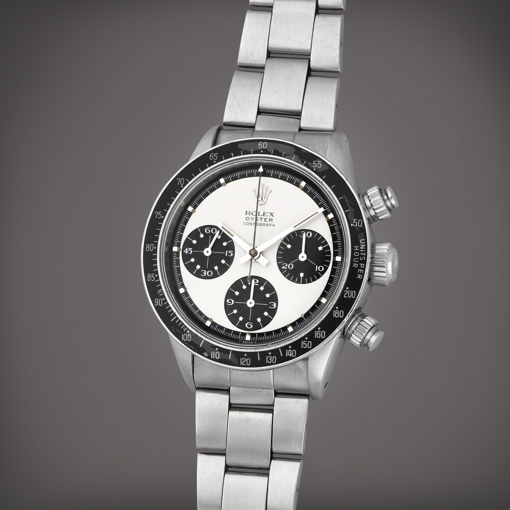 View full screen - View 1 of Lot 5. Daytona 'Panda Paul Newman', Reference 6263 | A stainless steel chronograph wristwatch with bracelet | Circa 1969.