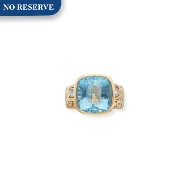 View full screen - View 1 of Lot 269. Aquamarine, Sapphire and Diamond Ring.