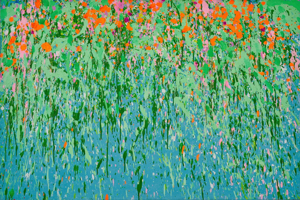 View full screen - View 1 of Lot 918. Walasse Ting 丁雄泉 | Peach blossom and willow giggling together 桃紅柳綠.