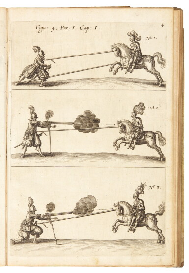 View full screen - View 1 of Lot 456. Wallhausen, Art militaire a cheval; Art de chevalerie, Frankfurt, 1616, 2 volumes.