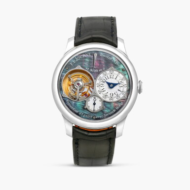 View full screen - View 1 of Lot 2579. Tourbillon Souverain | A limited edition platinum tourbillon wristwatch with mother-of-pearl dial, constant force remontoire, dead beat seconds and power reserve indication, Made for Sincere Fine Watches, Circa 2006.