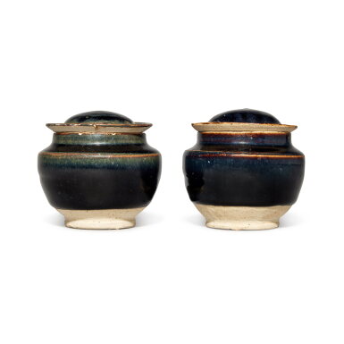 View full screen - View 1 of Lot 69. Two small brown-glazed jars and covers, Northern Song / Jin dynasty.