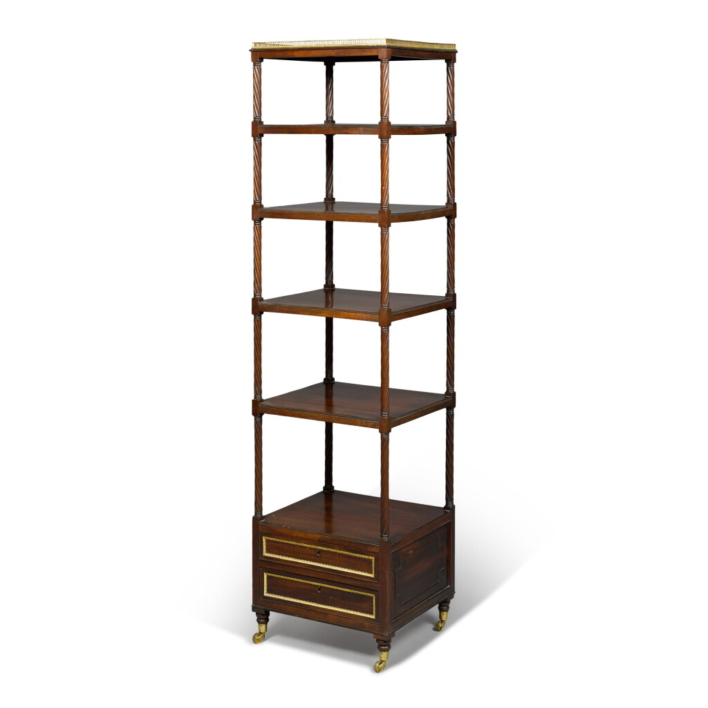 View full screen - View 1 of Lot 74. A George IV mahogany and gilt metal mounted five tier whatnot.