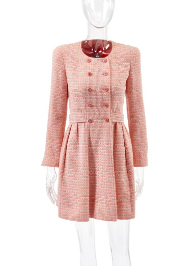 View full screen - View 1 of Lot 51. CHANEL | SALMON BOUCLÉ JACKET/DRESS .