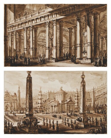 View full screen - View 1 of Lot 234. Two architectural drawings: A) Capitol B) Basilique.