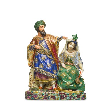 View full screen - View 1 of Lot 148. A Francisque Rousseau figure of a Sultan and concubine, France, mid-19th century.
