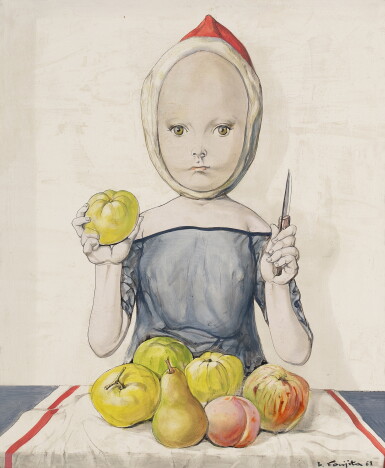 View full screen - View 1 of Lot 225. La Petite fille s’apprêtant à couper des fruits.