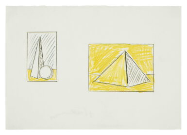 View full screen - View 1 of Lot 51. Figure with Trylon and Perisphere, and Pyramid (Studies).