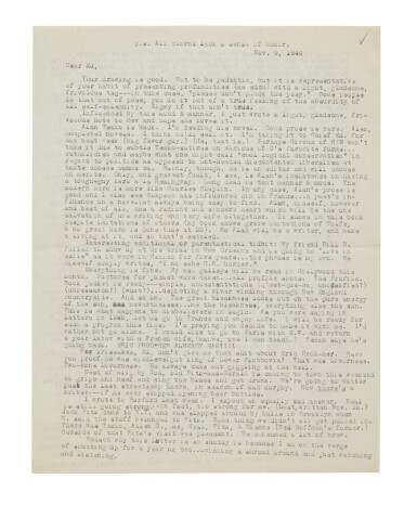 View full screen - View 1 of Lot 47. Kerouac, Jack | Typed letter signed to Ed White; "From now on every word I write counts, and the lesser the better".