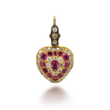 View full screen - View 1 of Lot 16. Ruby, enamel and diamond pendant, 1890s.