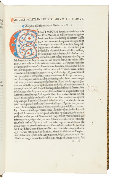 View full screen - View 1 of Lot 253. Poliziano, Omnia opera, Venice, Aldo Manuzio, July 1498, French eighteenth-century green morocco by Derome.