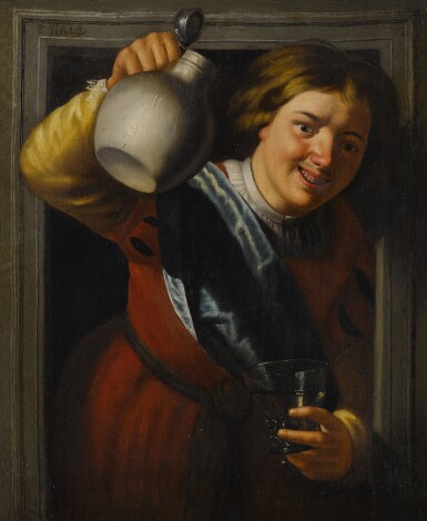 View full screen - View 1 of Lot 27. A young man in a niche holding a jug and a glass.