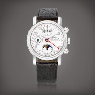 View full screen - View 1 of Lot 8939. Chronograph Chronometer, Reference 0192 | A platinum triple calendar chronograph wristwatch with moon phases and 24 hours indication, Circa 1994 | Chronograph Chronometer 型號0192 | 鉑金全日曆計時腕錶,備月相及24小時顯示,約1994年製.