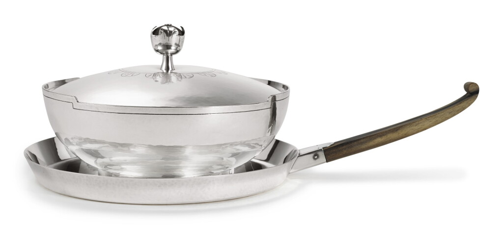 View full screen - View 1 of Lot 434. An American Silver Entrée Dish and Cover With Stand, Designed by Tommi Parzinger, Made by Peter Reimes, New York, Mid 20th Century.
