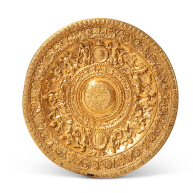 View full screen - View 1 of Lot 262. A large gilt-bronze presentation dish, Charles Crozatier, Paris, dated 1853.