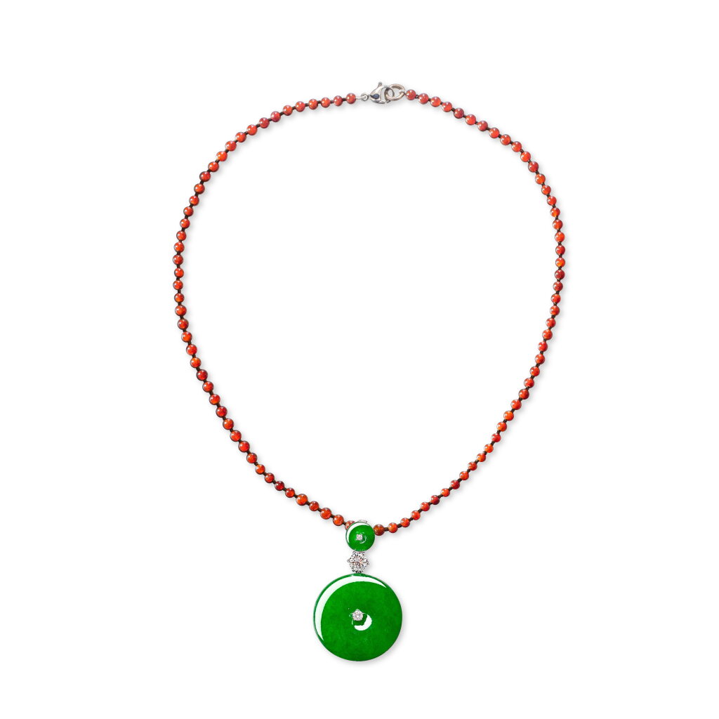 Voir en plein écran - Voir 1 du lot 1831. Jadeite, Diamond and Hardstone Pendant Necklace | 天然翡翠雕「懷古」配 鑽石 配 硬石 項鏈.