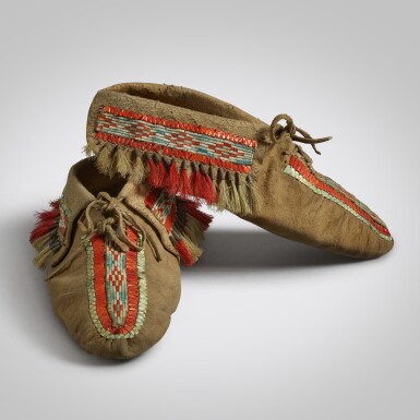 View full screen - View 1 of Lot 8. Cree Pair of Quilled Hide Moccasins.