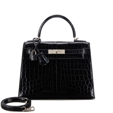 View full screen - View 1 of Lot 631. Black Shiny Niloticus Crocodile Kelly 28 Sellier Palladium Hardware, 2013.