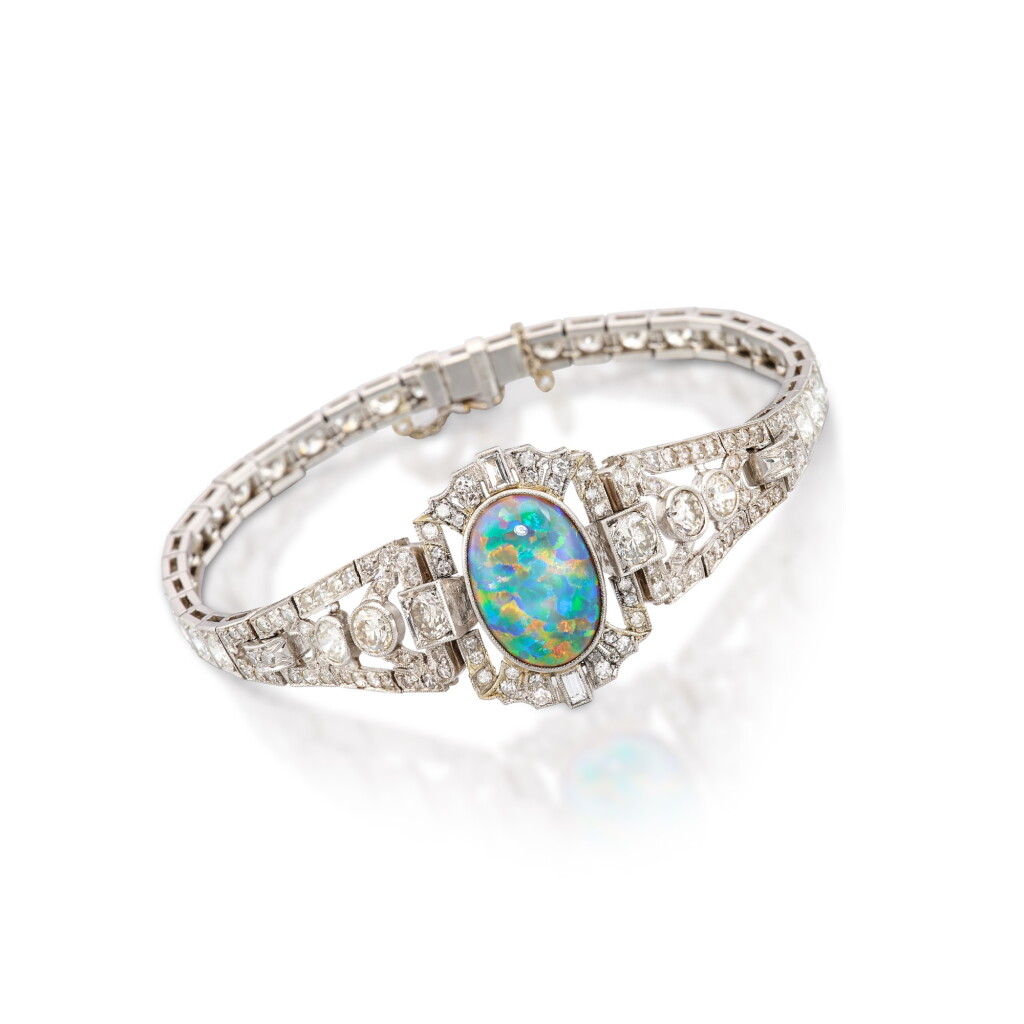 View full screen - View 1 of Lot 338. Synthetic Opal and Diamond Bracelet | 合成歐泊 配 鑽石 手鏈.