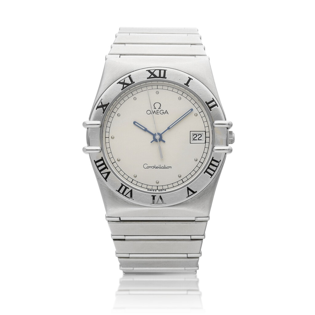 View full screen - View 1 of Lot 8049. Constellation | A stainless steel wristwatch with date and bracelet, Circa 1990 | 歐米茄 | 星座系列 精鋼鏈帶腕錶,備日期顯示,約1990年製.