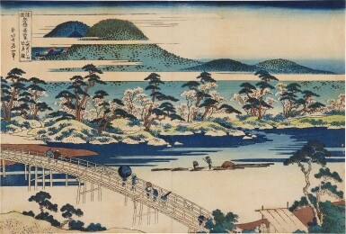 View full screen - View 1 of Lot 213. Katsushika Hokusai (1760-1849) | The Togetsu Bridge at Arashiyama in Yamashiro Province (Yamashiro Arashiyama no Togetsu-kyo) | Edo period, 19th century .
