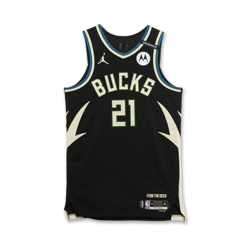 View full screen - View 1 of Lot 92. Tyler Smith Milwaukee Bucks 2025 NBA Playoffs Eastern Conference Round 1 Game Issued Statement Edition Jersey | Game 1.