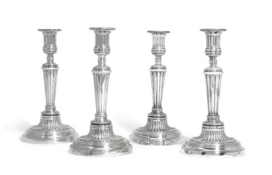 View full screen - View 1 of Lot 109. A set of four Dutch silver candlesticks, Frederik Manicus, Amsterdam, 1774.