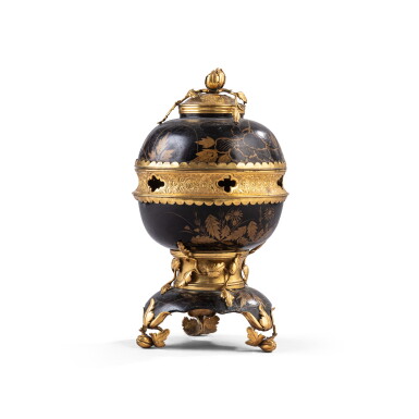 View full screen - View 1 of Lot 671. A French gilt-bronze-mounted black and gold Japanese lacquer pot-pourri, 18th century and later.