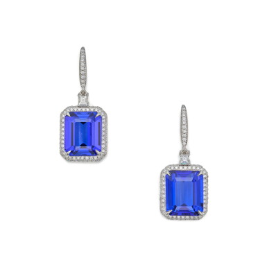 View full screen - View 1 of Lot 514. Pair of Tanzanite and Diamond Earrings.