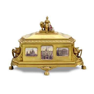 View full screen - View 1 of Lot 154. A Rare English Eighteen Karat Gold and Enamel Freedom Casket, Mappin & Webb, London, 1926 .