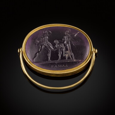 View full screen - View 1 of Lot 102. Italian, Rome, circa 1810 | Intaglio with two Warriors fighting over a Body.
