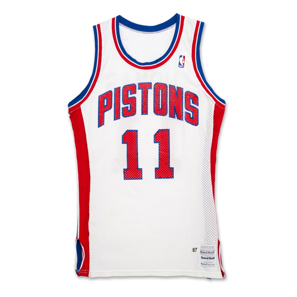 View full screen - View 1 of Lot 15. Isiah Thomas Detroit Pistons 1987 Professional Model Jersey.