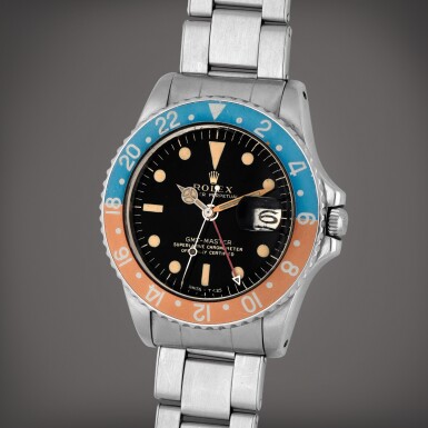 View full screen - View 1 of Lot 280. GMT-Master 'Pepsi', Reference 1675 | A stainless steel dual time zone wristwatch with date and bracelet | Circa 1965.