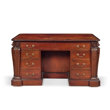 View full screen - View 1 of Lot 73. A George II Style Mahogany Pedestal Desk, 19th Century.