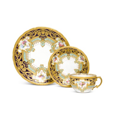 View full screen - View 1 of Lot 23. A Royal Crown Derby plate, tea cup and saucer from the Judge Gary service, 1910.