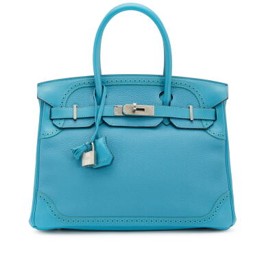 View full screen - View 1 of Lot 123. Limited Edition Turquoise Togo and Swift Ghillies Birkin 30 Palladium Hardware, 2015.