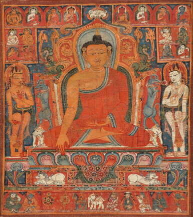 View full screen - View 1 of Lot 600. A thangka depicting Maravijaya Buddha, West Tibet, 14th century.