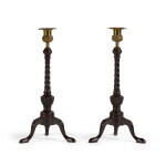 A Pair of George III Mahogany Tripod Candlesticks, Circa 1765