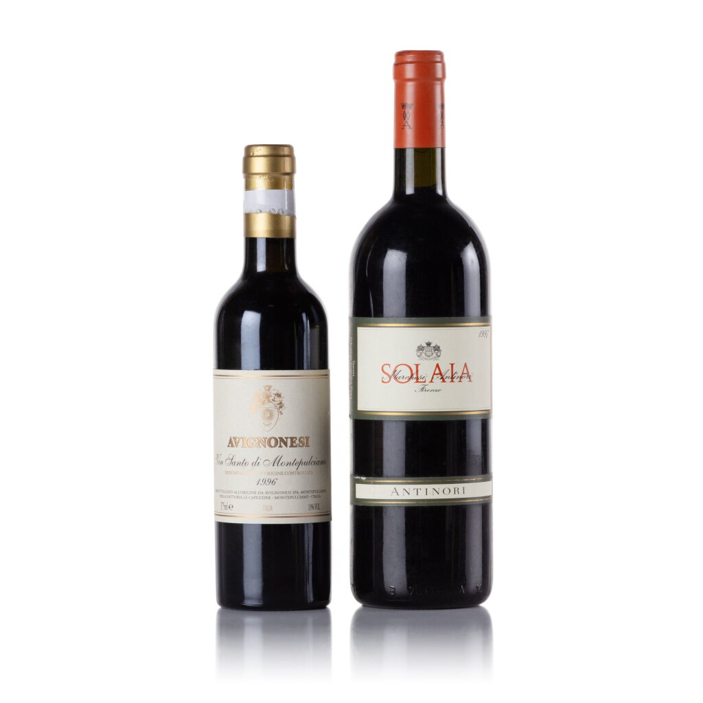 View full screen - View 1 of Lot 316. Solaia 1997 & Vin Santo di Montepulciano Avignonesi 1996 (1 BT, 1 HB).