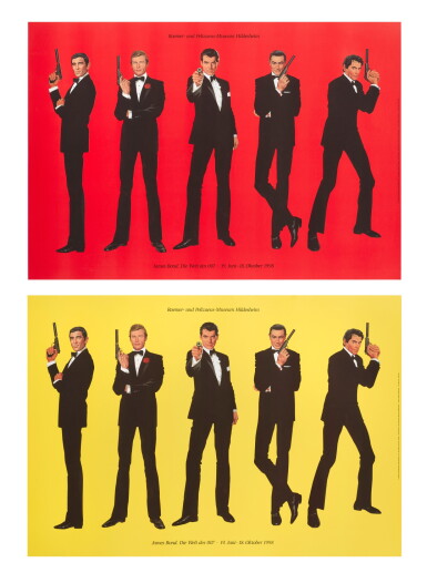View full screen - View 1 of Lot 123. James Bond exhibition at Museum Hildesheim (1998), set of 2 posters (one red and one yellow), German.