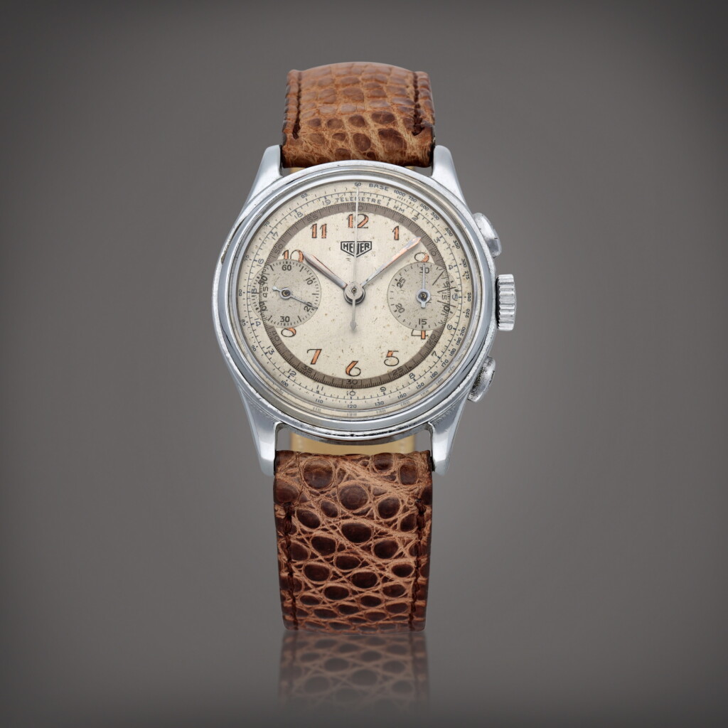 View full screen - View 1 of Lot 497. Reference 2403 | A stainless steel military chronograph wristwatch with telemeter scale | Circa 1935.