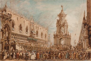 View full screen - View 1 of Lot 334. The Giovedì Grasso Festival before the Ducal Palace in Venice.