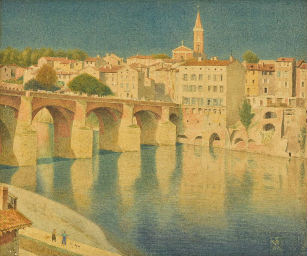 View full screen - View 1 of Lot 70. JOSEPH EDWARD SOUTHALL, R.W.S., R.B.S.A., N.E.A.C. | The Medieval Bridge over the River Tarn at Albi, France.
