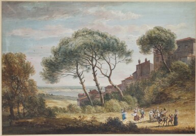 View full screen - View 1 of Lot 604. PAUL SANDBY, R.A. | Italianate landscape with rustics merrymaking.